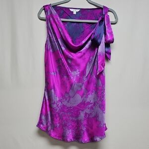 Y2K CAbi 100% Silk Purple Abstract Tie Shoulder Blouse M